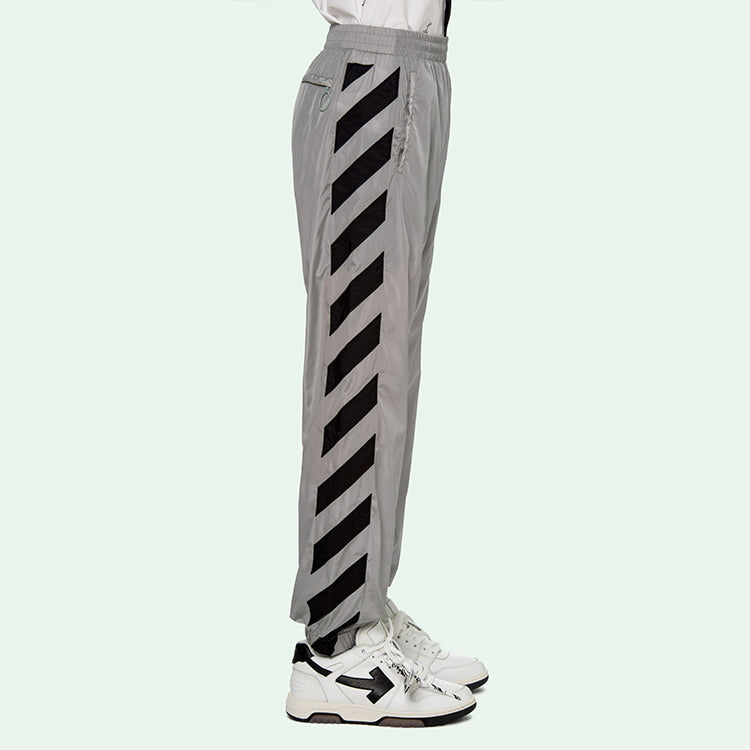 Off-White SS21 Logo Printing Stripe Sports Long Pants light grey OMCJ001R21FAB0010610