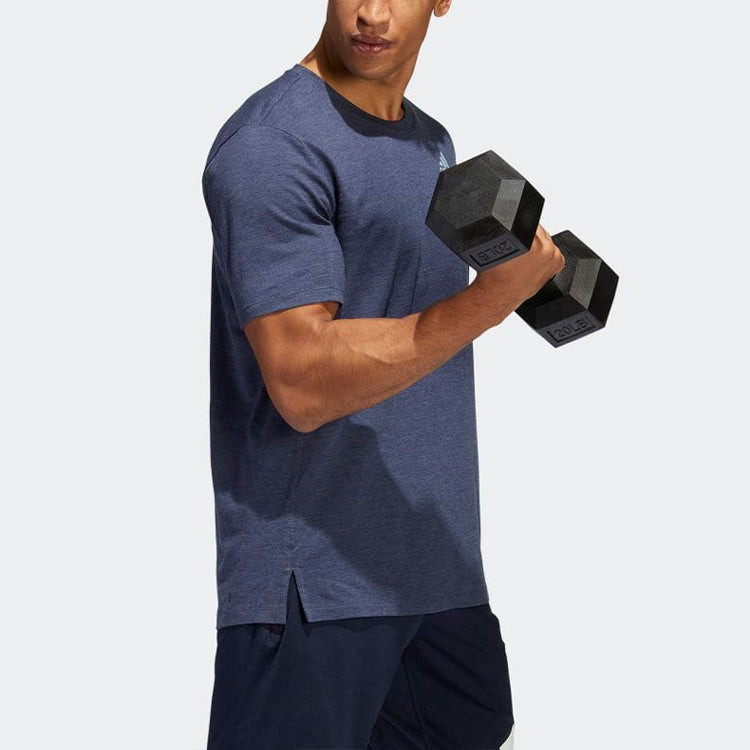 Men's adidas Solid Color Round Neck Short Sleeve Japanese Version Blue T-Shirt HE6800