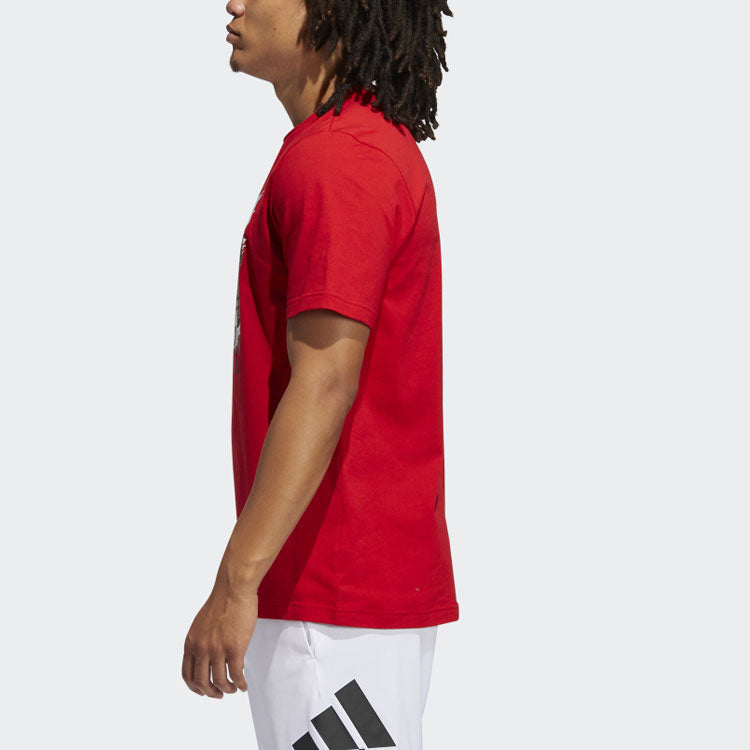 Men's adidas Basketball Sports Printing Round Neck Short Sleeve Red T-Shirt GL4425