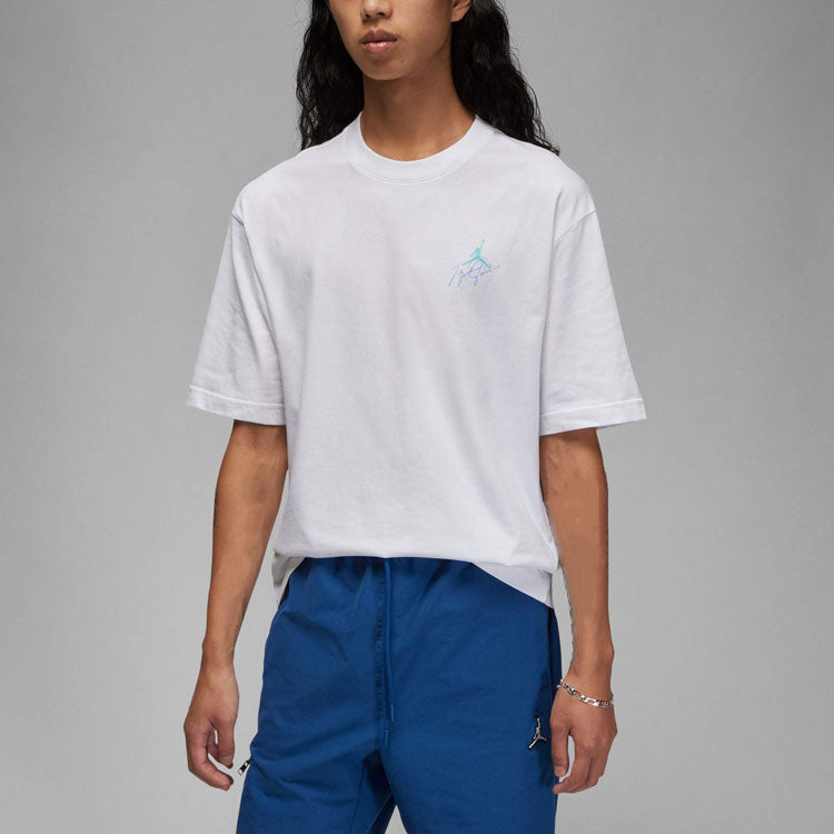 Men's Air Jordan Minimalistic Back Large Logo Printing Casual Round Neck Short Sleeve White Yellow T-Shirt DZ4055-102