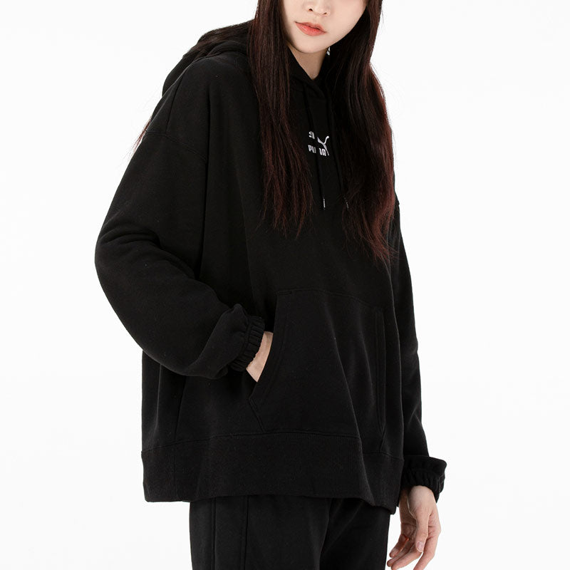 (WMNS) PUMA Classics Oversized TR Embroidery Logo Hoodie Black 535320-01