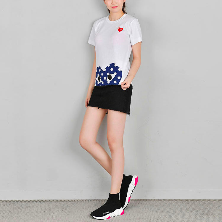 (WMNS) COMME des GARCONS PLAY Polka Dot Half Heart Tee 'White Blue' AZ-T235-051-1