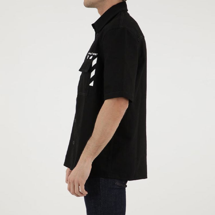 Off-White Solid Color Cotton Printing Short Sleeve Shirt Black OMYD038C99DEN0011001