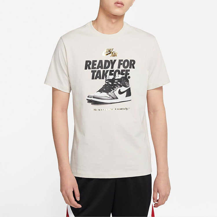 Air Jordan Alphabet Shoe Printing Round Neck Casual Short Sleeve White DV9719-104