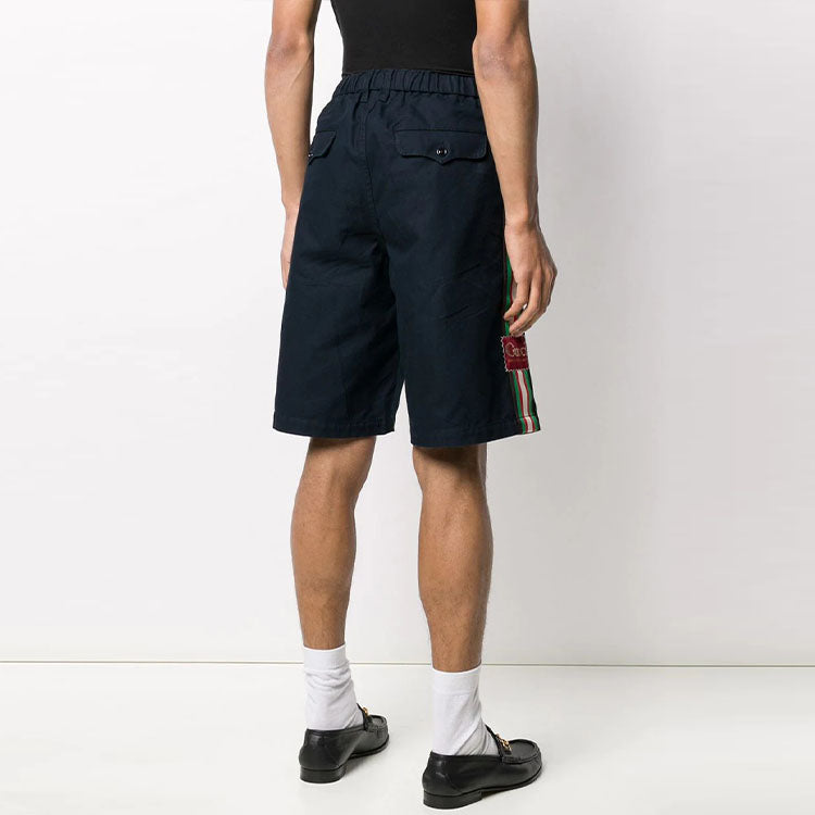 Men's Gucci SS21 Logo Side Stripe Contrasting Colors Loose Shorts Navy Blue 623226-XDA6Z-4641