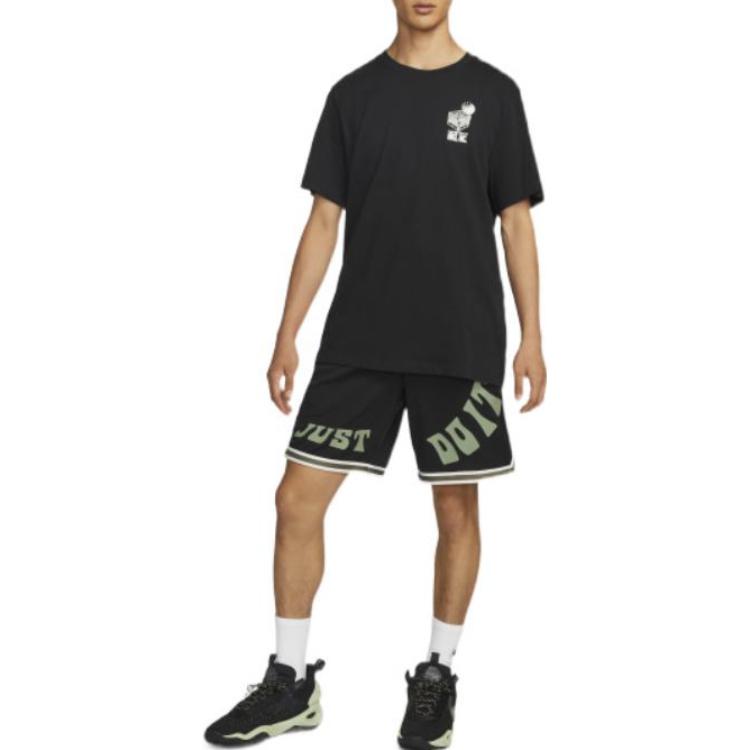 Men's Nike Brand Logo Alphabet Printing Pattern Drawstring Elastic Waistband Basketball Shorts Black DX6138-010