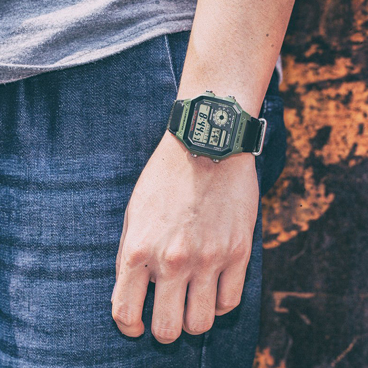 CASIO G Shock Square Sport Quartz Men Sports Mens Black Digital AE-1200WHB-3B