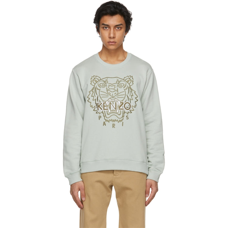 Men's KENZO SS21 TIGER Pattern Round Neck Pullover Green FB55SW1204MP-61