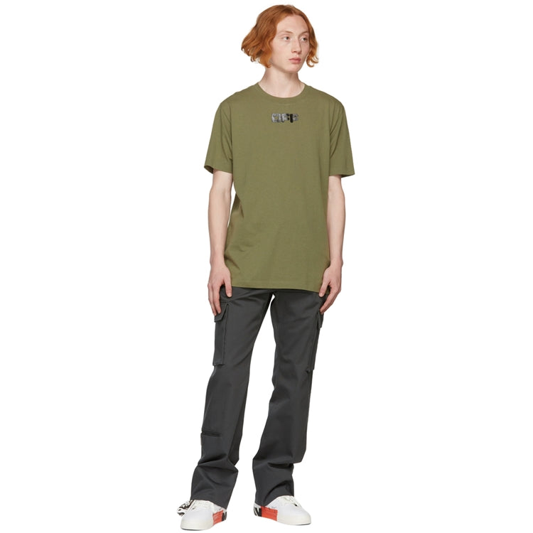 Off-White Logo Printing Round Neck Short Sleeve Ordinary Version Green OMAA027F21JER0035510