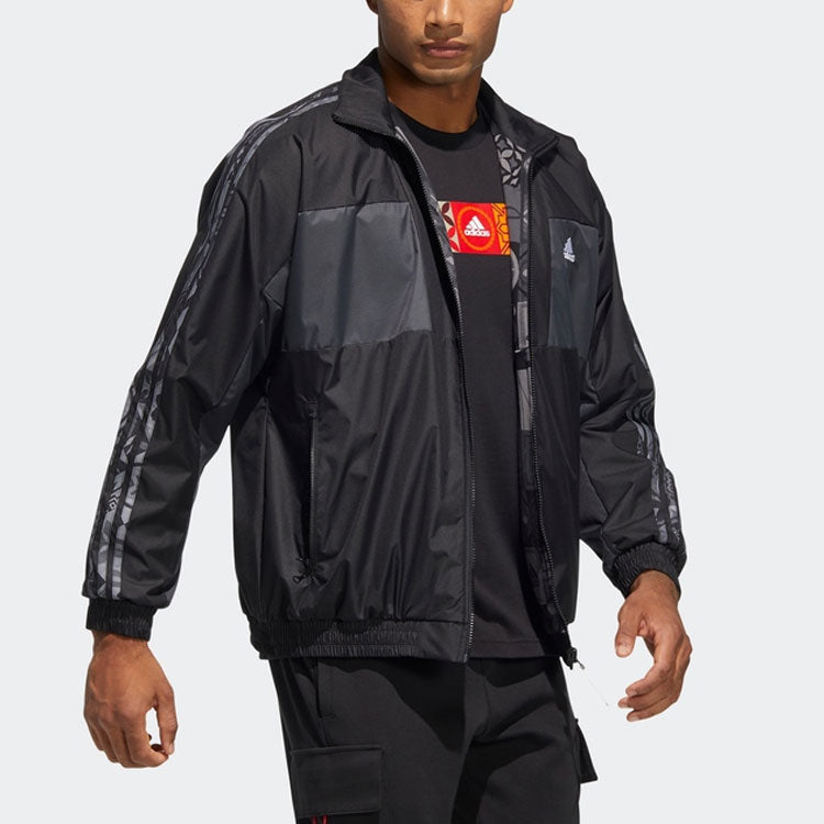adidas limited Reversible Fleece Lined Colorblock Stand Collar logo Jacket Black HC0268