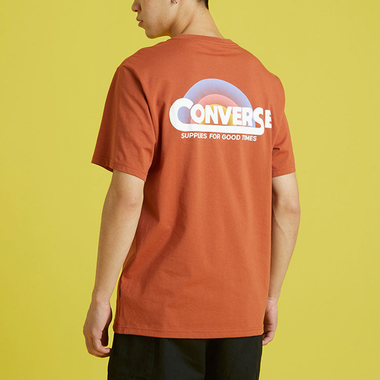 Men's Converse Rainbow Logo Printing Knit Sports Short Sleeve Red 10021516-A03
