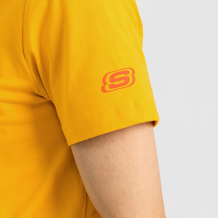 Men's Skechers Sports Alphabet Printing Short Sleeve Gold Color SMLC219M025-00D8