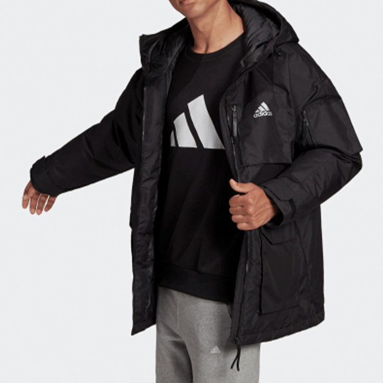 adidas Logo Multiple Pockets Outdoor Sports Down Jacket Black H14174