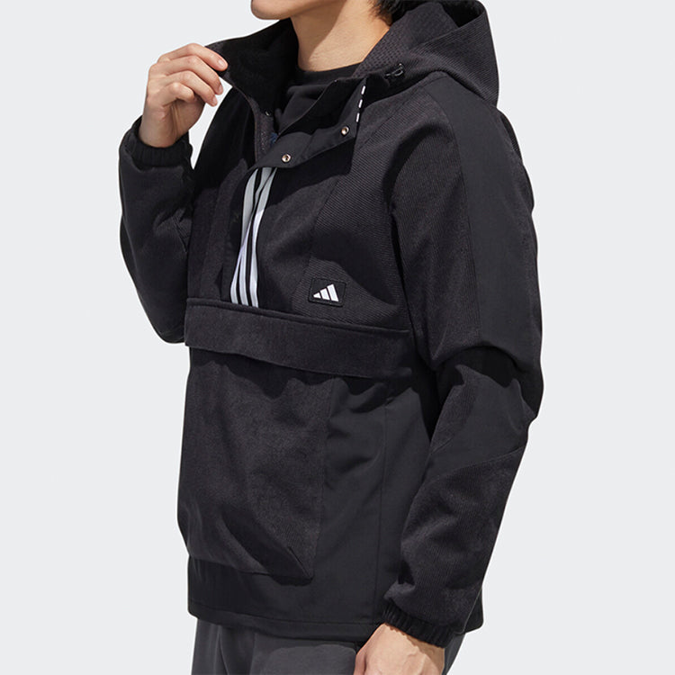 adidas Half-zipped Hooded Windproof Sports Woven Jacket Men's Black GM4443