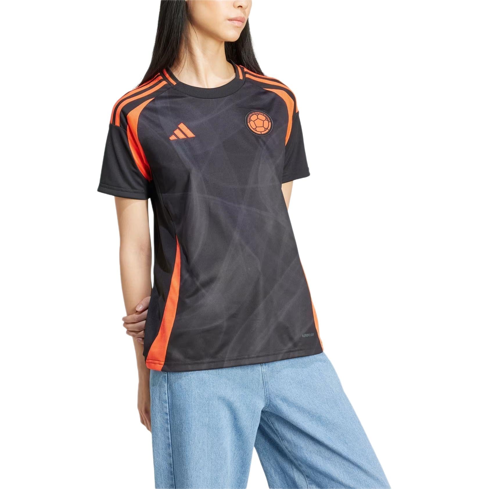 (WMNS) adidas Colombia 24 Away Soccer Jersey Asia Sizing 'Black Orange' IP8271