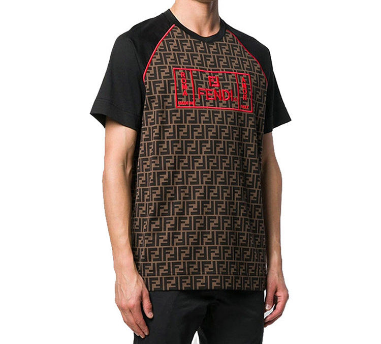Men's FENDI Roma FF Logo Red Printing Short Sleeve Brown FY0980-A87D-F0BVE