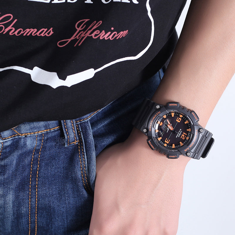 CASIO Waterproof Sports Solar Powered Shockproof Mens Black/Orange Analog/Digital Combo AQ-S810W-8A