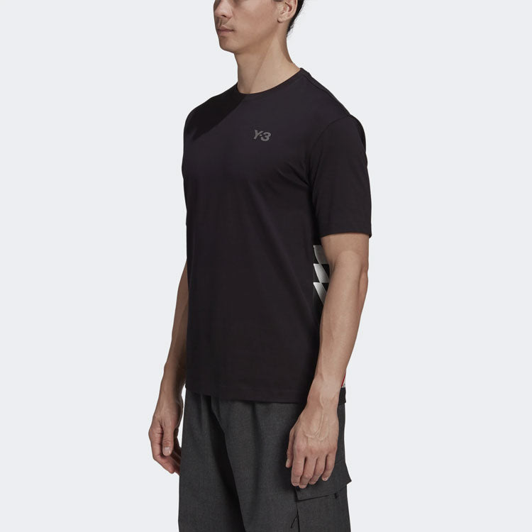 Men's Y-3 Small Logo Printing Round Neck Short Sleeve Black T-Shirt GK5780