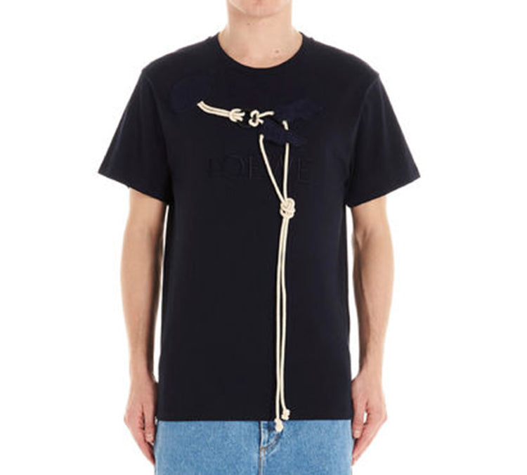 Men's LOEWE Cotton Drawstring Design Short Sleeve Navy Blue H6109031SI-5110