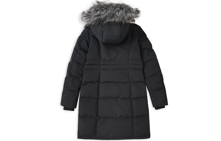 (WMNS) Skechers Long Waist-Drawstring Furry Hooded Down Jacket 'Black White' L419W046