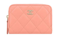 CHANEL Lambskin Wallet Women's Peach Pink