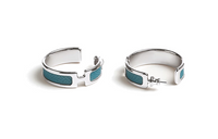 HERMES Palladium-Plated Calfskin Earrings Women's Blue