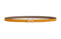 HERMES Double-Sided H-Shaped Letter Decoration Leather Belts Women's Yellow Brown Width: 1.3cm