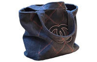 CHANEL Denim Tote Bag Shopping Bag Shoulder Bags Women's Blue