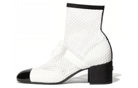 CHANEL Resille 90mm Mary Janes White Black Patent Calfskin