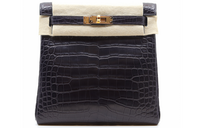 HERMES Kelly Ado Matte Crocodile Leather Backpack Women's 3W Prunoir Eggplant Purple