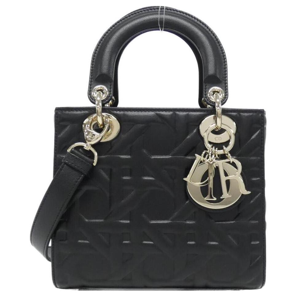 DIOR Lady Dior Calfskin Shoulder Bag Crossbody Bag Handbag Small Size Women's Black