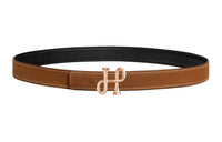 HERMES Calfskin Leather Belts Women's Brass-Plated Color/Pink Gold Width 2.4CM