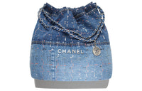 CHANEL Denim With Sequins Shoulder Bag Women's Light Blue/Blue
