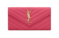 SAINT LAURENT Cow Leather Envelope Wallets Large Size Women's Fuchsia/Fuchsia