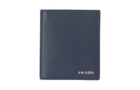 PRADA Saffiano Leather Wallet Men's Sea Blue With Marble Gray