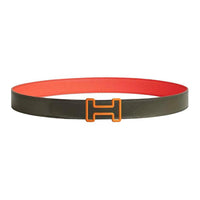 HERMES Calfskin Leather Belts Men's Green Width: 3.2CM