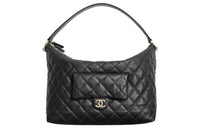 CHANEL Calfskin Hobo Bag One Shoulder Handbags Extra Large Women's Black