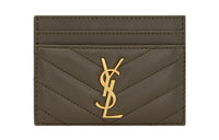 SAINT LAURENT Monogram Sheepskin Card Holder Women's Army Green