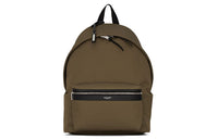 SAINT LAURENT City Nylon Canvas Patchwork Leather Backpack Men's Khaki/Black