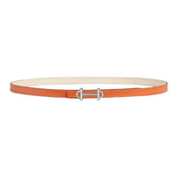 HERMES Metal Calfskin Palladium-Plated Leather Belts Women's Orange Width 1.3CM
