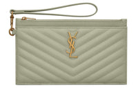 SAINT LAURENT Cow Leather Wallets Clutches Women's Matcha Green