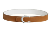 HERMES Double Sided Individual Silver Buckle Epsom Calfskin Double Sided Leather Belt Men's Brown/White Width 3.8cm