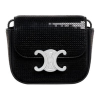 CELINE Triomphe Calfskin Trim Shoulder Bag, Crossbody Bag Mini Women's Black Silver