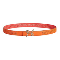 HERMES Rose Gold-Plated Calfskin Metal Leather Belts Women's Orange Width 2.4CM