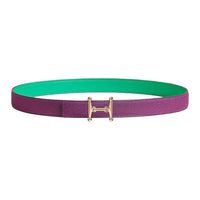 HERMES Calfskin Leather Belts Women's Green Purple Width 2.4CM