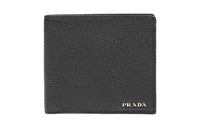PRADA Sheepskin Foldable 2-Fold Cropped Wallet Men's Black