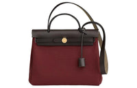 HERMES Herbag Canvas With Leather Canvas Bag Handbag Shoulder Bag Crossbody Bag Ebony & Hermes Red