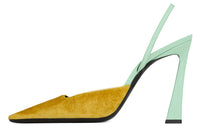 SAINT LAURENT Chunky Heel High Heels 10.5cm Women's Yellow Green