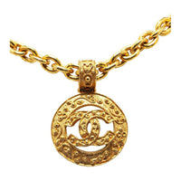 CHANEL 1994 Plated Cc Round Pendant Necklace Costume Necklace
