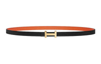 HERMES Casual Double-Sided Gold Buckle Epsom Calfskin Double-Sided Leather Belt Women's Black Width: 1.3cm
